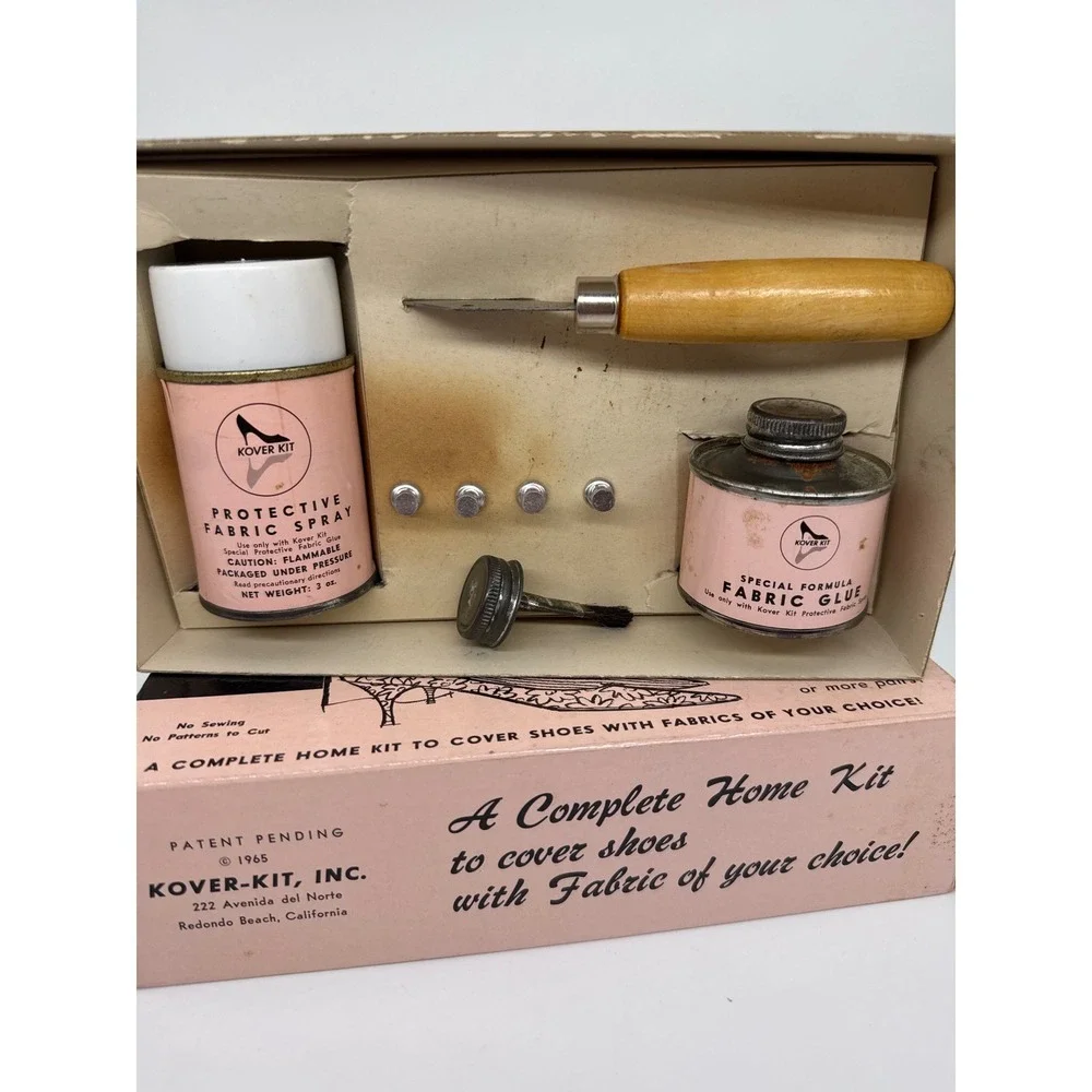 Vintage 1965‎ Kover-Kit Fabric Shoe Re-Covering Kit DIY Fashion Mid-Century Pink